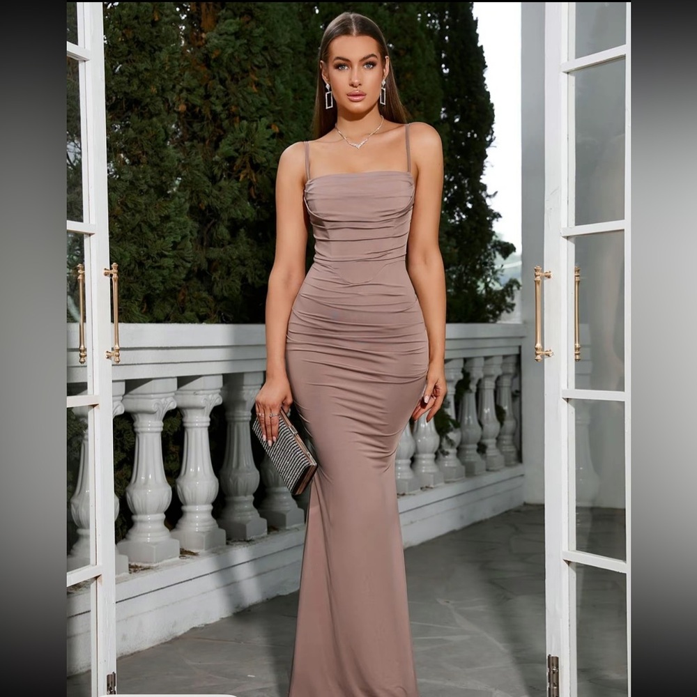 Elegant Taupe Evening Gown